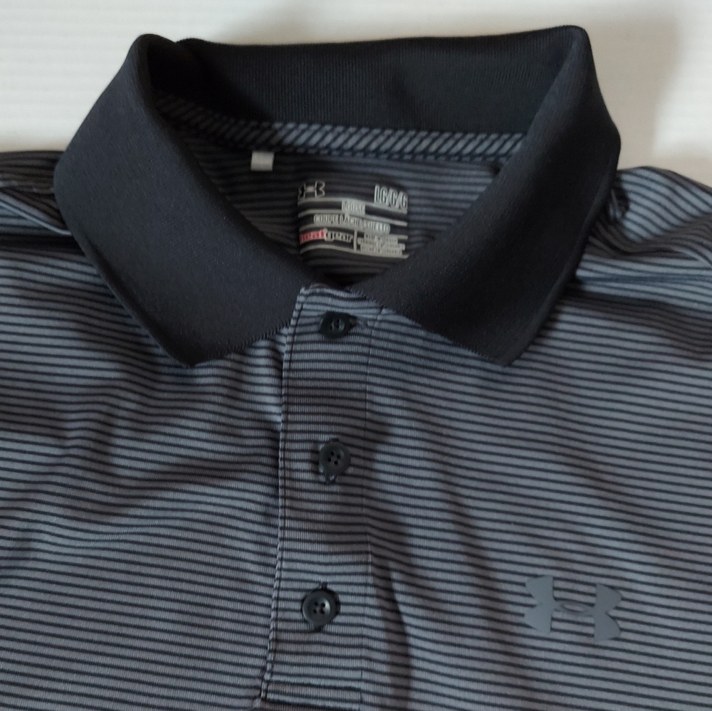 Under Armour Men's Dark Gray Striped Polo Size Large